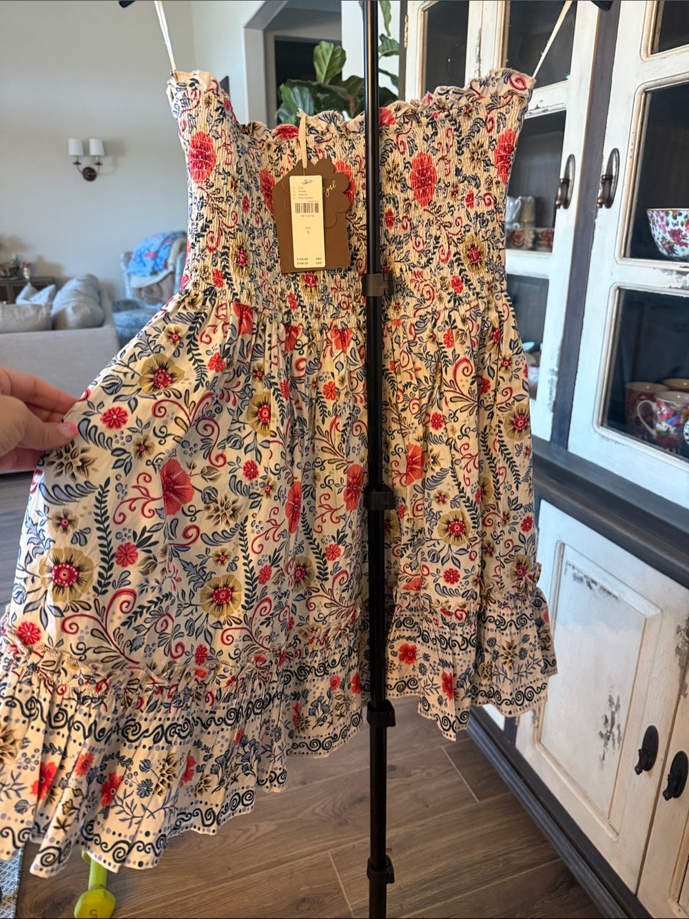 Anthropologie Strapless Floral Sundress - Cream with Pink & Blue - Picture 6 of 6